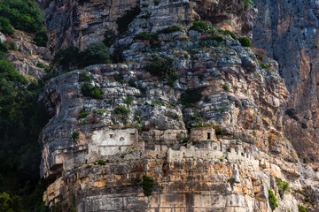 rock landscape with a couple of trees. Mount Sant'Angelo, Terracina, Lazio, Italy. © OlgaKhorkova