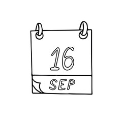 calendar hand drawn in doodle style. September 16. International Day for the Preservation of the Ozone Layer, date. icon, sticker, element, design. planning, business holiday