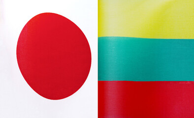 fragments of the national flags of Japan and Lithuania close-up