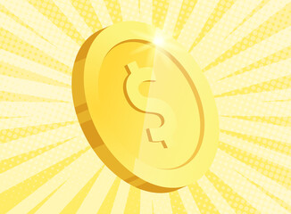 Stack of gold coins. falling gold coins. Golden coin with dollar sign. Growth, income, savings, investment. Business success. Flat style vector illustration.