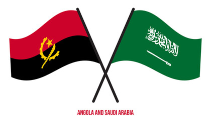 Angola and Saudi Arabia Flags Crossed And Waving Flat Style. Official Proportion. Correct Colors.