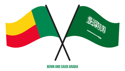 Benin and Saudi Arabia Flags Crossed And Waving Flat Style. Official Proportion. Correct Colors.