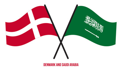 Denmark and Saudi Arabia Flags Crossed And Waving Flat Style. Official Proportion. Correct Colors.