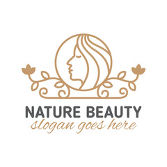 luxury nature beauty logo. elegant line art beauty woman with flower logo design vector template