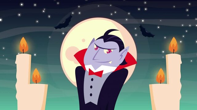 happy halloween animation with dracula and candles