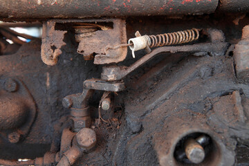 close up of old rusty metal , gear,bolt,wheel.