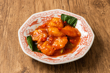 エビチリ　shrimps with sweet chili sauce, Chinese food