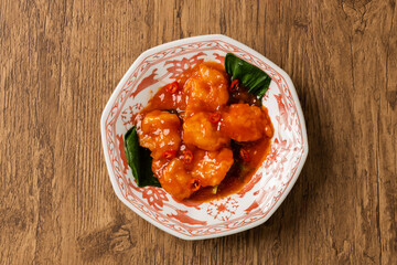 エビチリ　shrimps with sweet chili sauce, Chinese food