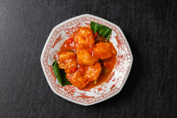 エビチリ　shrimps with sweet chili sauce, Chinese food