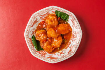 エビチリ　shrimps with sweet chili sauce, Chinese food