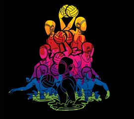 Group of water polo players  action cartoon graphic vector