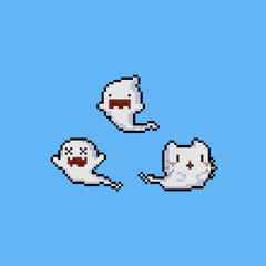 Pixel art cartoon funny ghost character.