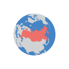 World globe sign with territory of Russia flat vector illustration isolated.