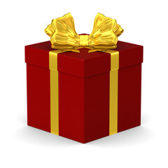 red box with gold bow on white background. Isolated 3D illustration