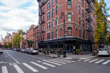 Fototapeta na wymiar classic urban new york city street and residential street and building