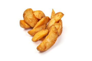 Fried Potato wedges, Fast food, isolated on a white background