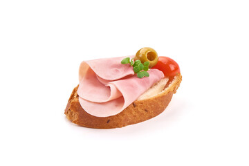 Boiled ham sandwich, isolated on white background