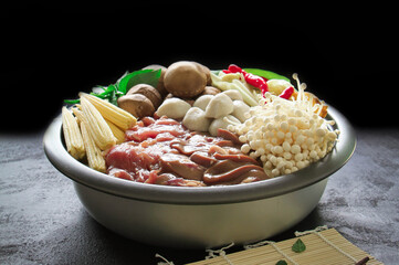 Japanese Sukiyaki in traditional Cast Iron Pot. Chabu sukiyaki, Japanese food.