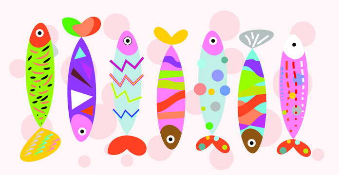 Multicolored fish vector icon set Beautiful Fish Artwork Illustration Beautiful Vector Background Illustration