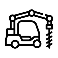 crane-boring machine line icon vector isolated illustration