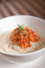 korean food, noodles with spicy seasoning - bibimguksu