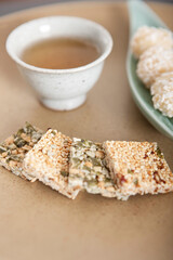 korean food, cookie and tea