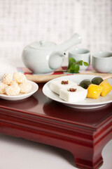 korean food, cookie and rice cake on table