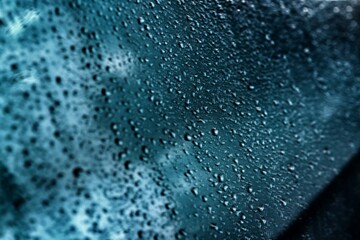 Rain texture drops on glass blue background