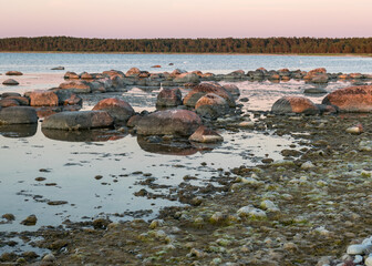 sunset landscape from a traditional rocky beach on the island of Saaremaa, Cape Undva, Tagamoisa Peninsula, Saaremaa Island, Estonia