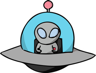 ufoを操縦する可愛い宇宙人のイラスト