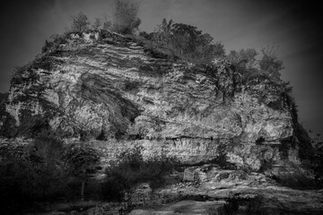 Lime Stone Rock Formation Geology Geography Karst Nature Crop Rocks Limestone Mountain Black White BNW Man Hole Cave Dig Mine Mining Stratigraphy Strata Layer Layers Layering Unconformity Lateral