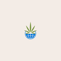 Cannabis Globe logo icon template design Vector illustration