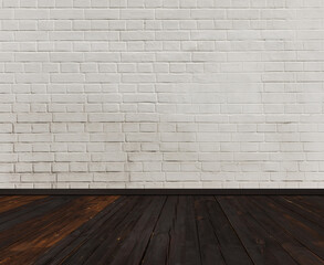 white brick room and wooden floor
