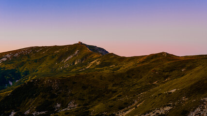 On the horizon you can see the White Elephant Observatory, sunrise near Mount Pip Ivan, breathtaking views of Montenegro.