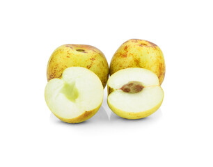Half and whole chinese jujube isolated on white background.