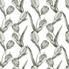 Seamless pattern pencil drawn tulips