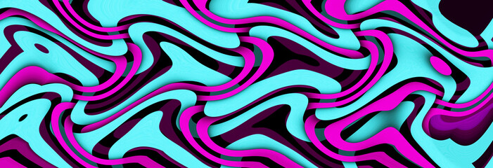 Red blue bright twisted lines on black background. Abstract psychedelic vector illustration	
