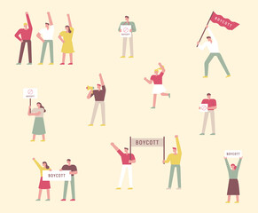 Many people are on the streets and protest.  flat design style minimal vector illustration.