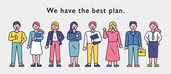 Experts stand in confident poses. flat design style minimal vector illustration.