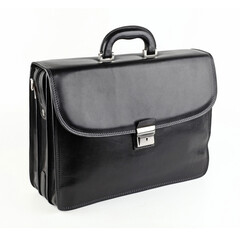 Business bag or case in black leather isolated on white