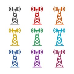 Broadcast communications tower icon, color set