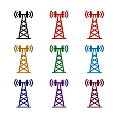 Broadcast communications tower icon, color set