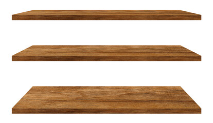 Wooden shelf isolated on white background with clipping path, Wood table top, Template mock up for display of product