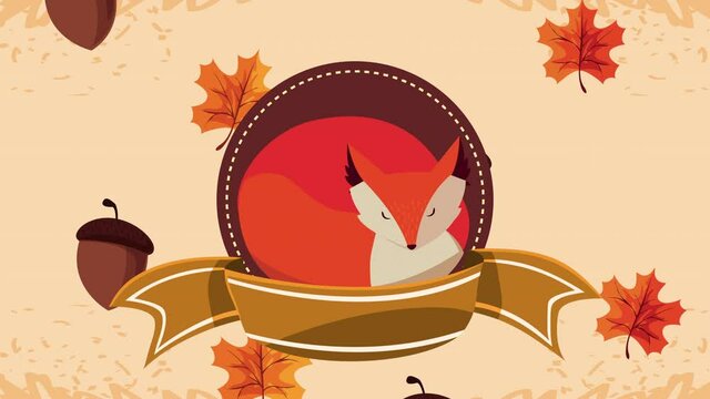 hello autumn animation with wild fox and ribbon frame