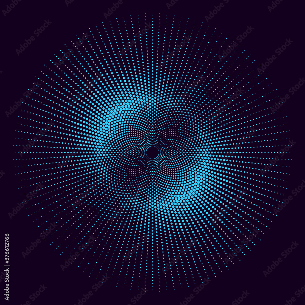 Poster abstract blue dots halftone background in circle like sun