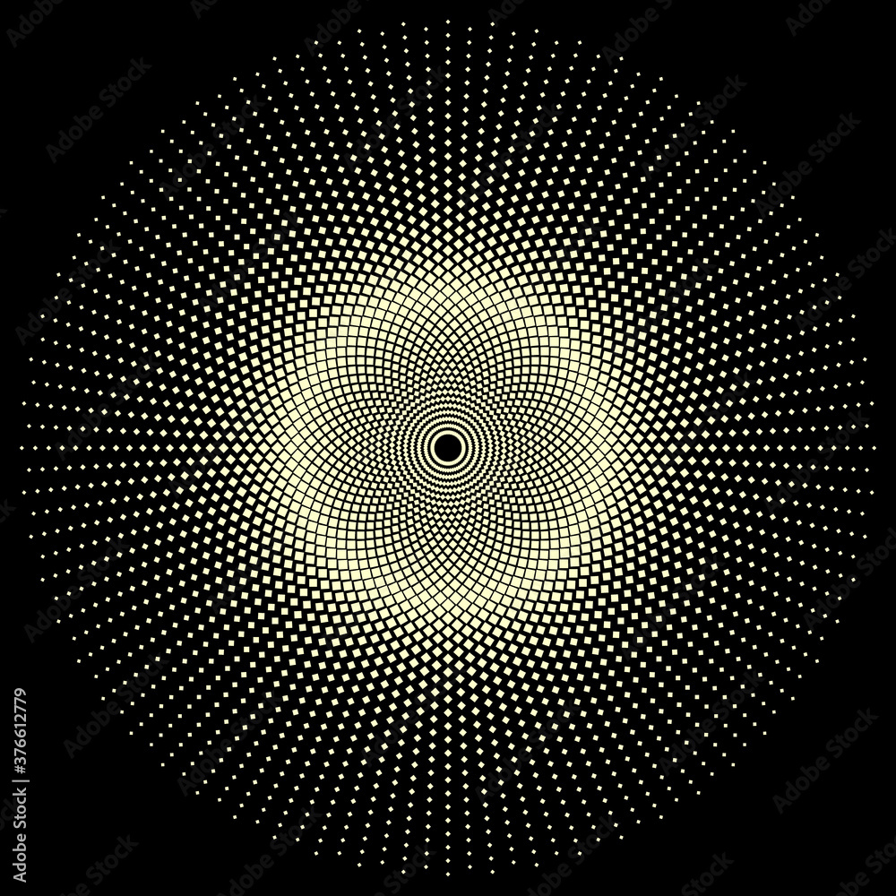 Poster abstract sun concept background. halftone effect with squares.