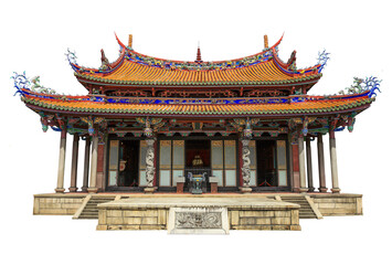 Der Taipeh-Konfuzius-Tempel isoliert auf weißem Hintergrund. Es ist ein konfuzianischer Tempel im Bezirk Datong, Taipei, Taiwan.