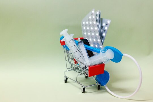 Drugs And Medical Equipment In A Shopping Cart