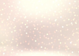 Shimmer stars on pastel beige empty room background 3d. Shiny bokeh confetti pattern. Delicate polished wall and floor.