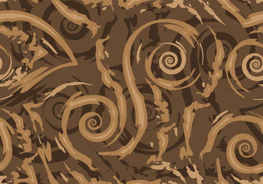 Stock Seamless vector pattern of brown torn lines and spirals on a dark background.Texture for wrapping or decorating fabrics.